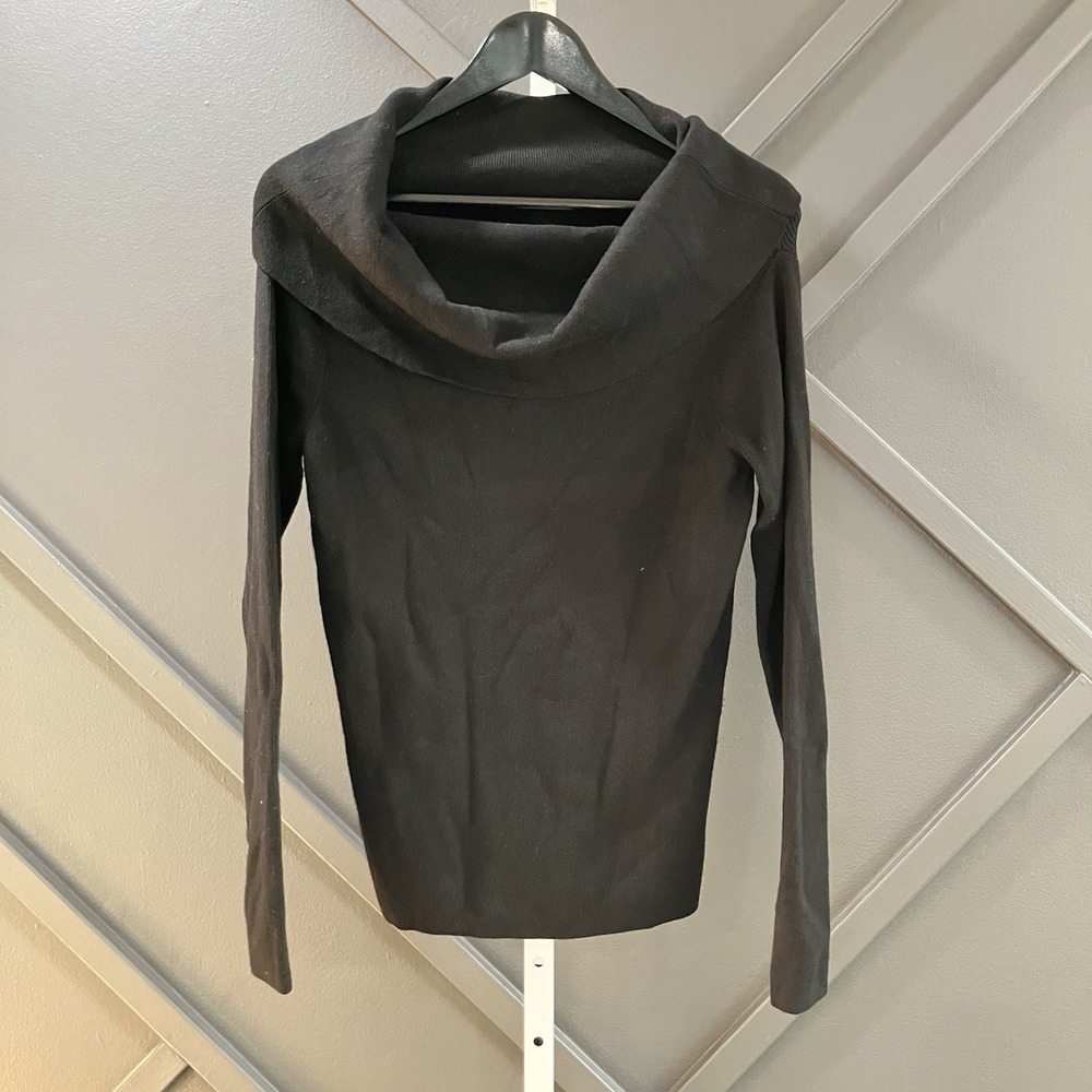 ett:twa by‎ Anthropologie Black Foldover Off Shoulder Knit Sweater Women's Large